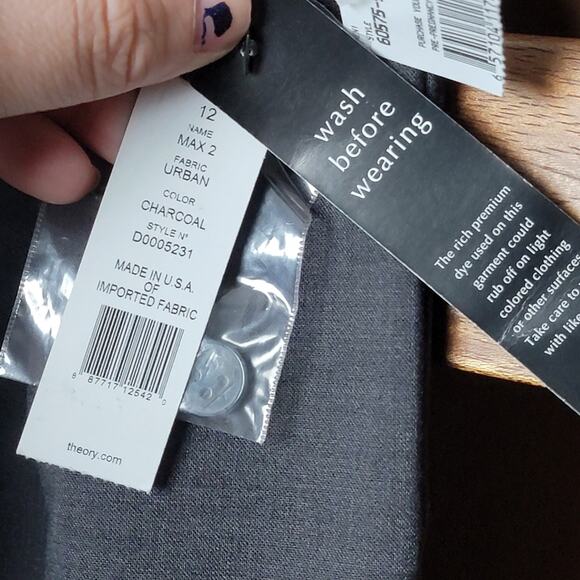 NWT Theory Max 2 Charcoal Maternity Trousers, Sz 12 - Picture 4 of 7